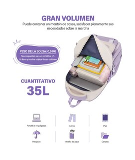 Foto 3 | Mochila De Gran Capacidad Diseño Blanco/violeta