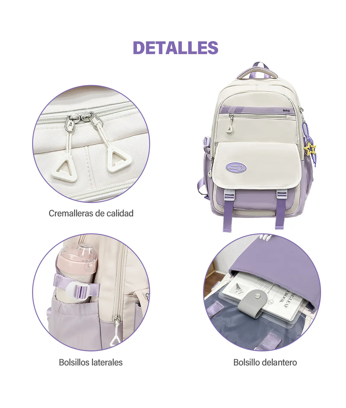 Foto 6 pulgar | Mochila De Gran Capacidad Diseño Blanco/violeta