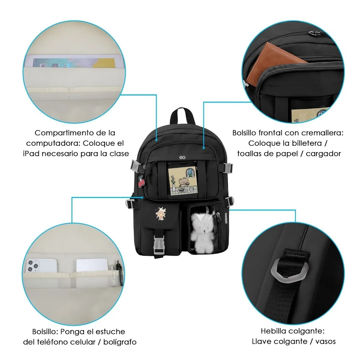 Foto 3 pulgar | Mochila Para Niños Gran Capacidad Escolar Con Lindo Muñeco Eo Safe Imports Esi-20420 Negro
