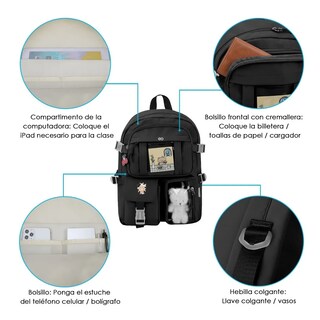 Foto 2 | Mochila Para Niños Gran Capacidad Escolar Con Lindo Muñeco Eo Safe Imports Esi-20420 Negro