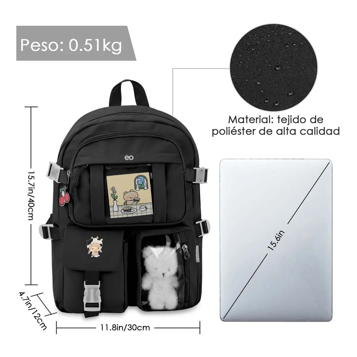 Foto 4 pulgar | Mochila Para Niños Gran Capacidad Escolar Con Lindo Muñeco Eo Safe Imports Esi-20420 Negro