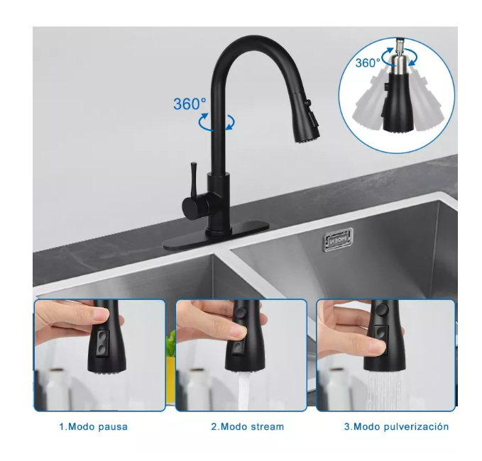 Foto 5 pulgar | Grifo Monomando Wünd  Llave Fregadero Mezcladora Cocina  Color Negro Mate
