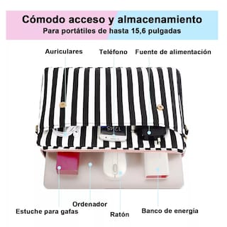 Foto 3 | Maletín Crossbody para Laptop 15.6 " Bolsa Tote Rosa Rallas Blanco con Negro para Mujer