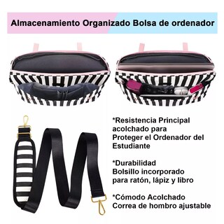 Foto 4 | Maletín Crossbody para Laptop 15.6 " Bolsa Tote Rosa Rallas Blanco con Negro para Mujer