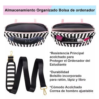 Foto 4 | Maletín Crossbody Para Laptop 15.6 In Bolsa Tote Para Mujer Rosa Rallas Blanco Con Negro