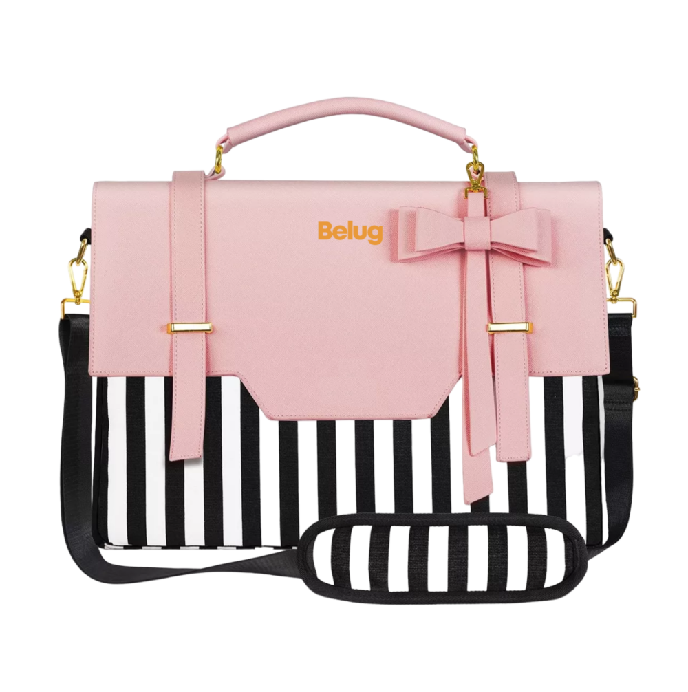 Foto 1 | Maletín Crossbody Para Laptop 15.6 In Bolsa Tote Para Mujer Rosa Rallas Blanco Con Negro Belug