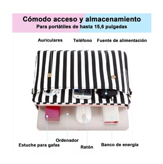 Foto 3 | Maletín Crossbody Para Laptop 15.6 In Bolsa Tote Para Mujer Rosa Rallas Blanco Con Negro Belug