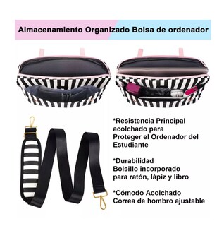 Foto 4 | Maletín Crossbody Para Laptop 15.6 In Bolsa Tote Para Mujer Rosa Rallas Blanco Con Negro Belug