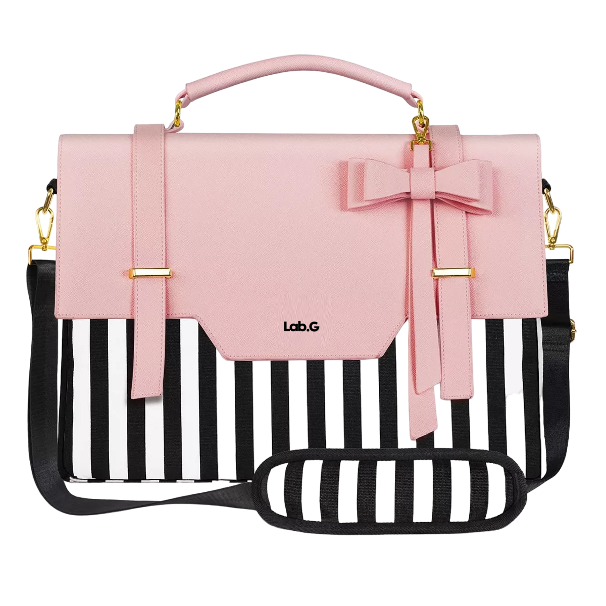 Foto 2 pulgar | Maletín Crossbody Lab.g Para Laptop 15.6 In Bolsa Tote Para Mujer Rosa Rallas Blanco Con Negro