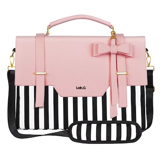 Foto 1 | Maletín Crossbody Lab.g Para Laptop 15.6 In Bolsa Tote Para Mujer Rosa Rallas Blanco Con Negro
