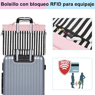 Foto 5 | Maletín Crossbody Lab.g Para Laptop 15.6 In Bolsa Tote Para Mujer Rosa Rallas Blanco Con Negro