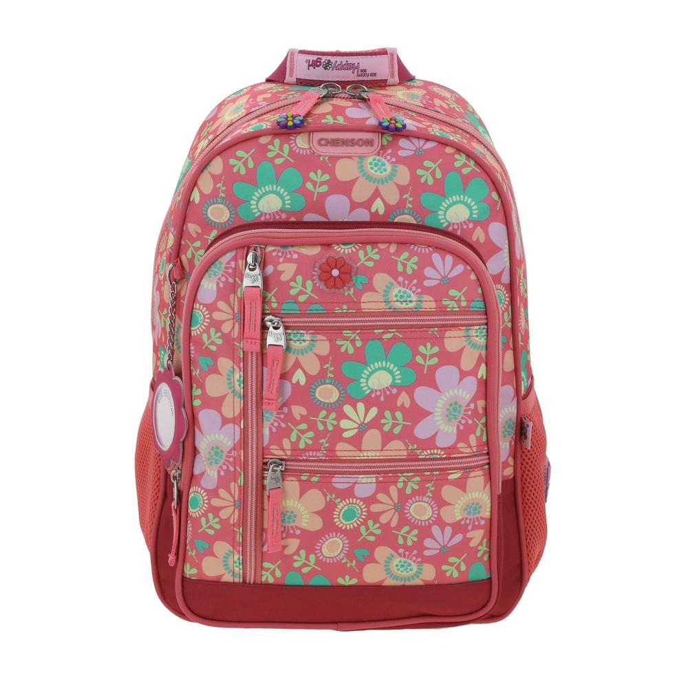 Mochila Grande Para Niña Chenson Happy Girl Rosa Floris Porta Tablet De Hasta 10''. Rosa