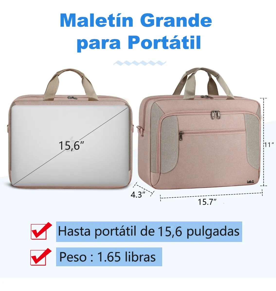 Foto 6 pulgar | Impermeable Bolsa Lab.g Maletín Para Laptop De 15.6 Pulgadas Rosa