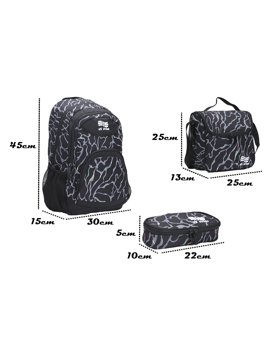 Foto 4 pulgar | Set Mochila Escolar US URBAN ME009-01 color Negro con Lonchera y Lapicera