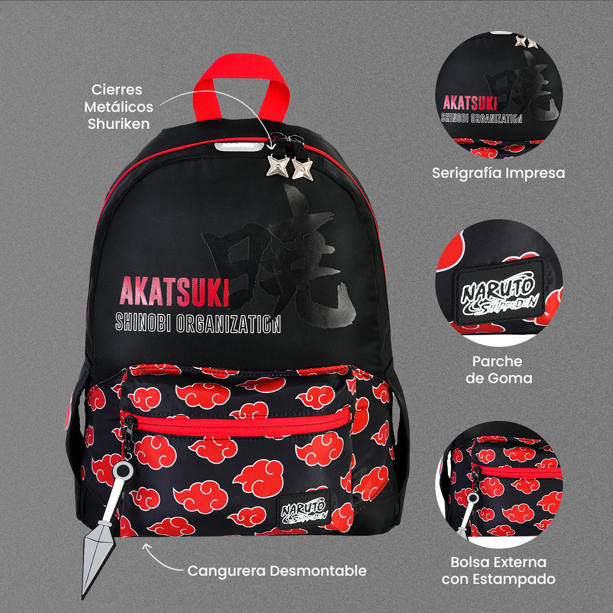 Foto 3 pulgar | Mini Mochila Akatsuki con Cangurera Desmontable Naruto Edición Limitada