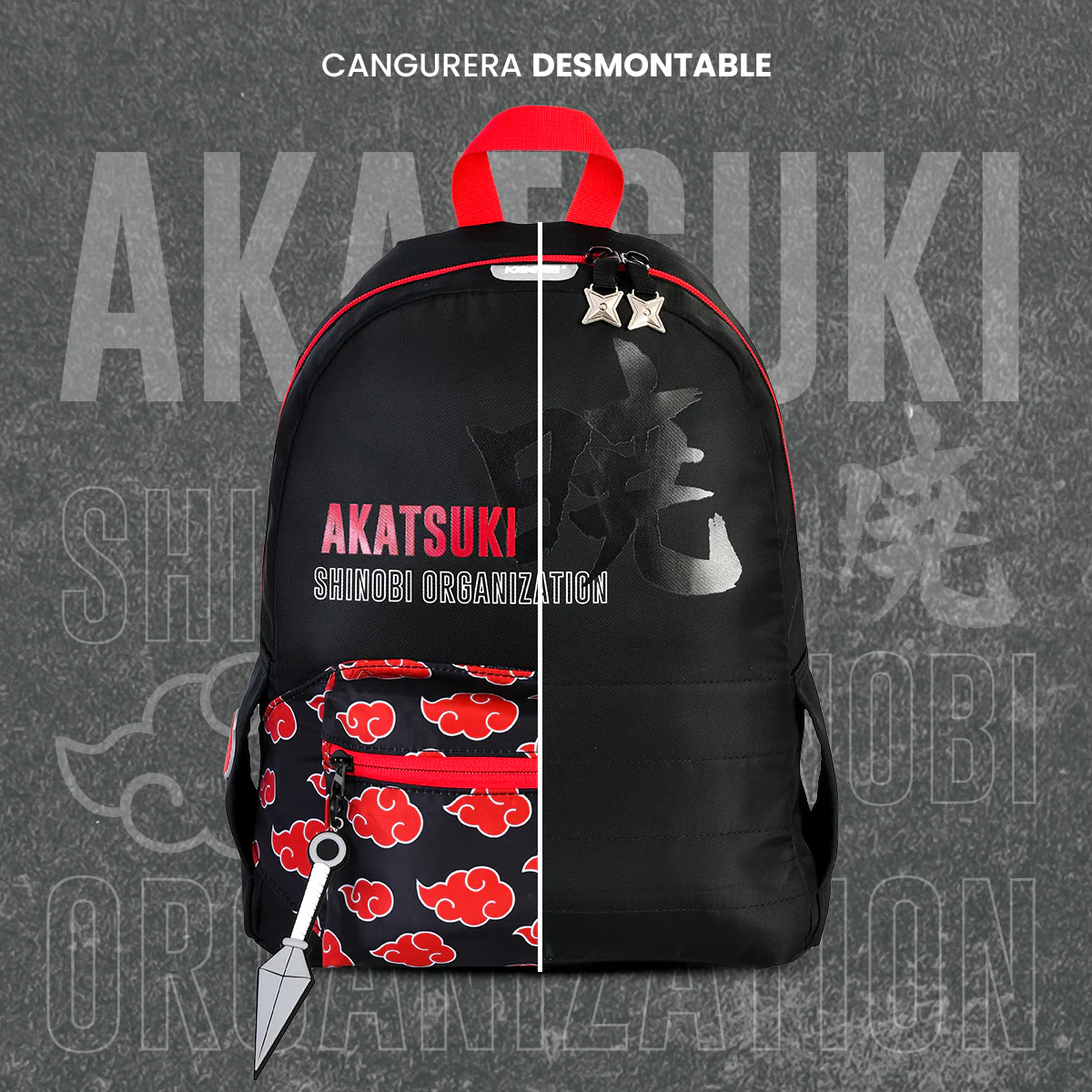 Foto 5 pulgar | Mini Mochila Akatsuki con Cangurera Desmontable Naruto Edición Limitada