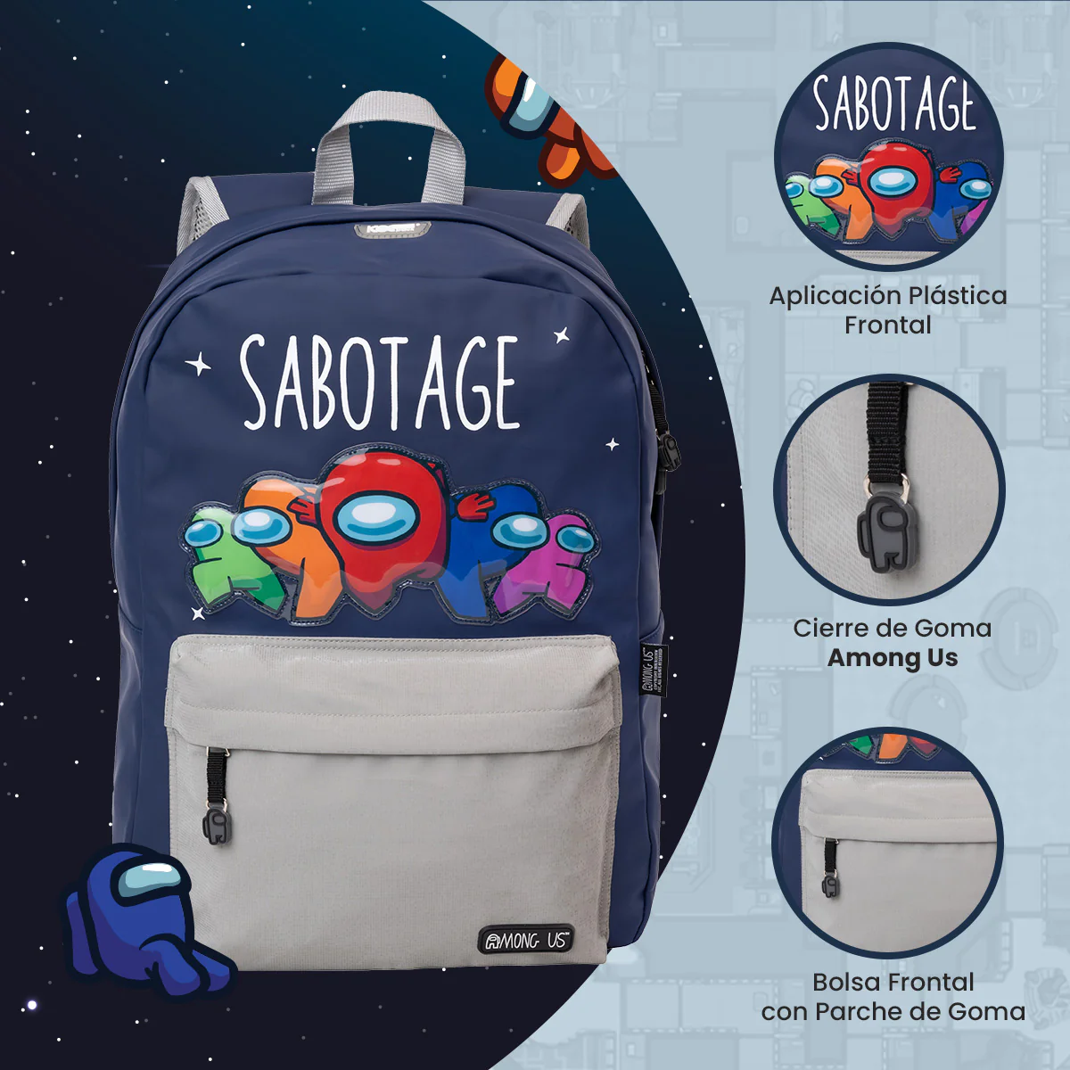 Foto 4 pulgar | Mochila Escolar Yadatex Among Us Sabotage color Azul