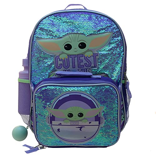 Foto 4 pulgar | Venta Internacional - Set Mochila Disney Mandalorian Baby Yoda Niñas 4 Piezas, Lentejuelas Reversibles, Bolsillo