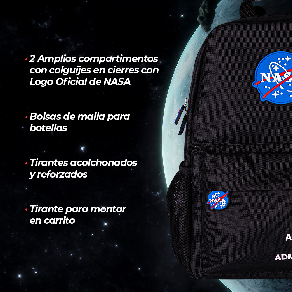 Foto 6 pulgar | Techzone Mochila Escolar Logo Oficial De Nasa, 4 Amplios Compartimentos Con Bolsos Laterales De Malla