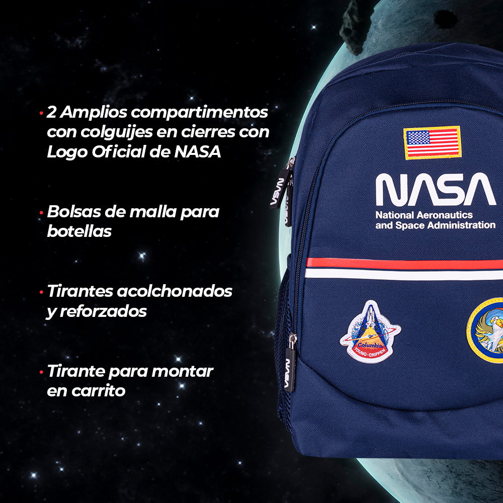 Foto 6 pulgar | Techzone Mochila Escolar Nasa Diseño Retro Oficial Dos Amplios Compartimentos Con Bolsas Laterales De Malla