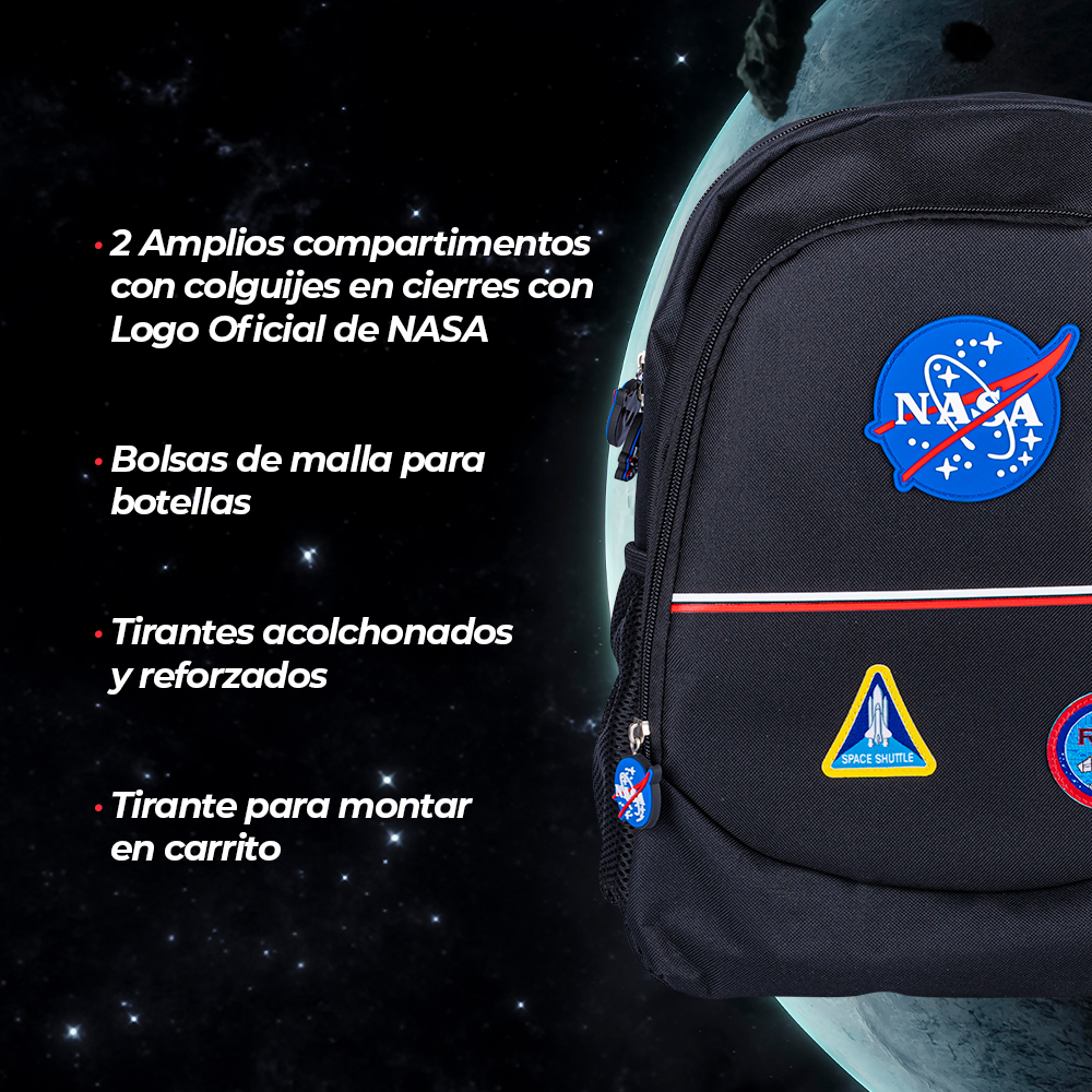 Foto 6 pulgar | Techzone Mochila Escolar Logo Nasa Oficia Diseño Vintagel Dos Amplios Compartimentos Y Bolsas Laterales De Malla