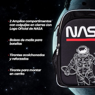 Foto 5 | Techzone Mochila Escolar Nasa Con Astronauta Minimalista 3d, 2 Amplios Compartimentos Y Bolsas Laterales De Malla