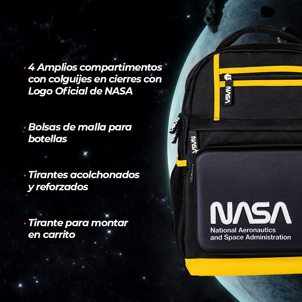 Foto 6 pulgar | Techzone Mochila Escolar Logo Oficial De Nasa, 4 Amplios Compartimentos Con Bolsos Laterales De Malla