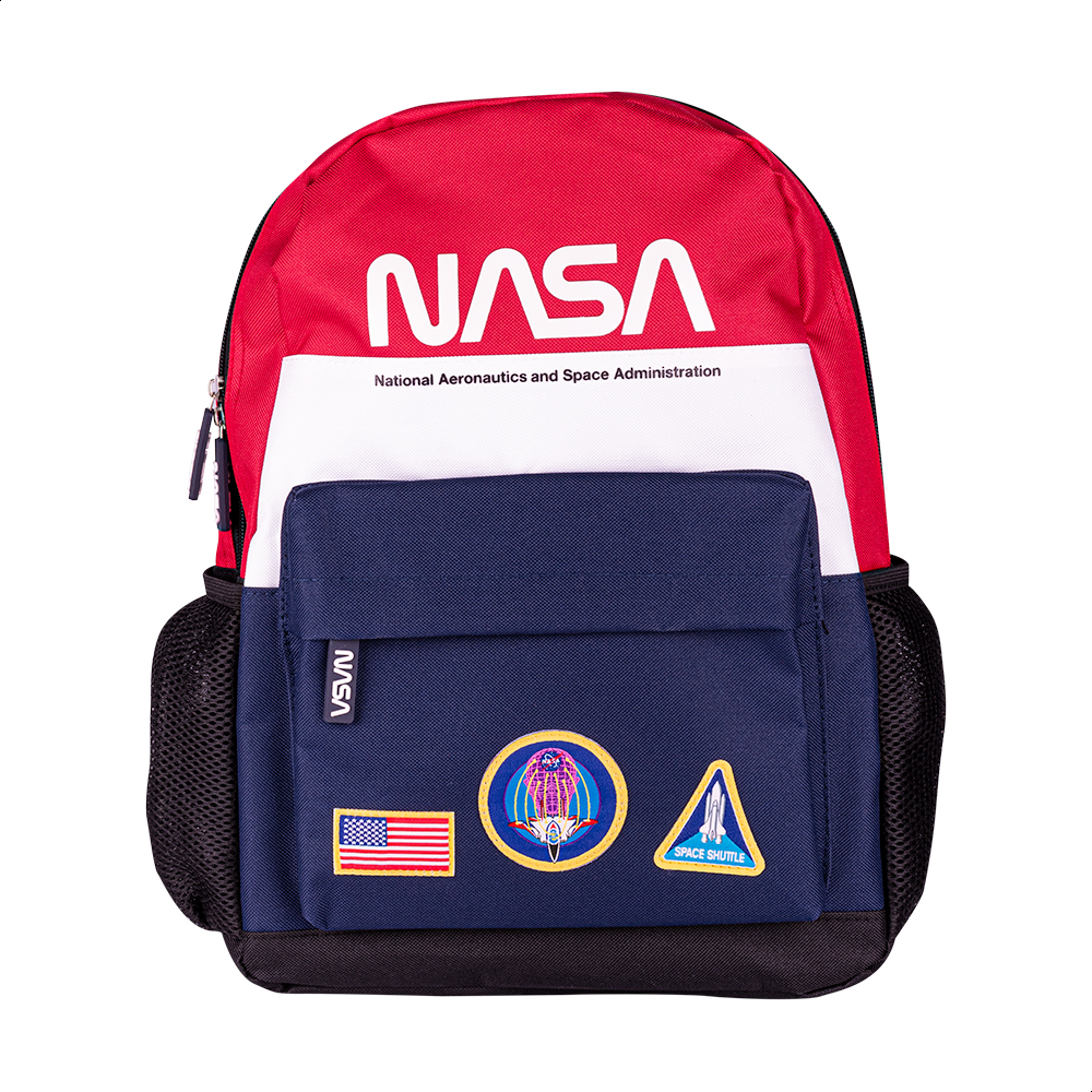 Techzone Mochila Escolar Nasa Diseño Tricolor Amplio Compartimento Bolso Frontal Y Bolsas Laterales Tirantes Acojinados