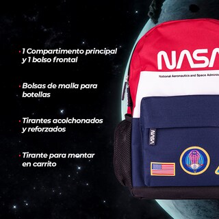 Foto 5 | Techzone Mochila Escolar Nasa Diseño Tricolor Amplio Compartimento Bolso Frontal Y Bolsas Laterales Tirantes Acojinados