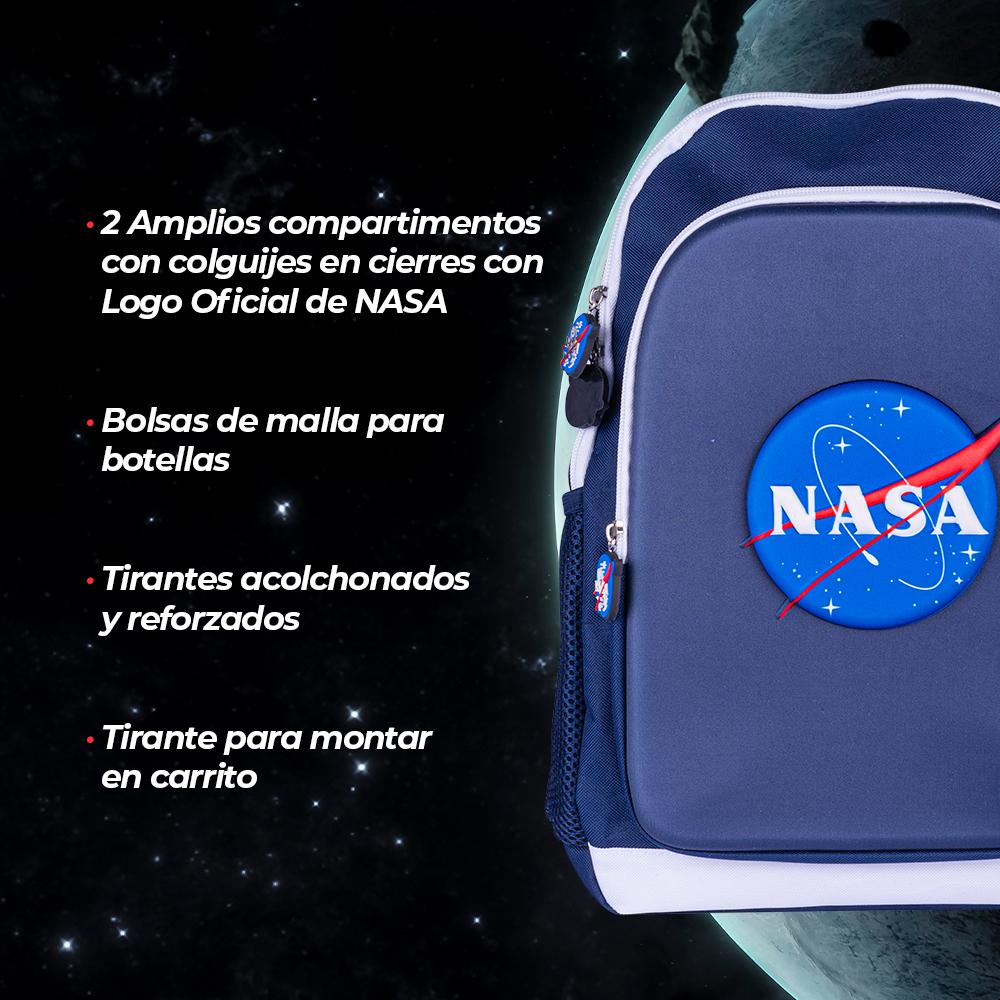 Foto 5 | Techzone Mochila Escolar Logo Nasa 3d Dos Amplios Compartimentos Y Bolsas Laterales De Malla