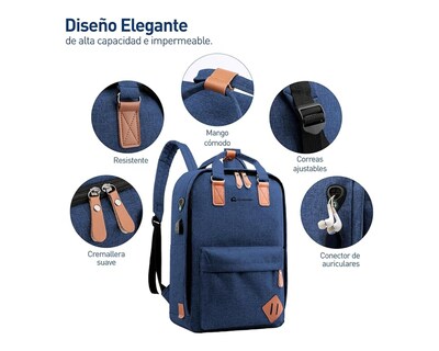 Foto 3 | Mochila Antirrobo Para Laptop Bluelander Mochila 3 En 1 Color Azul Carga Usb Para Power Bank Bolsillos Ocultos Imperme