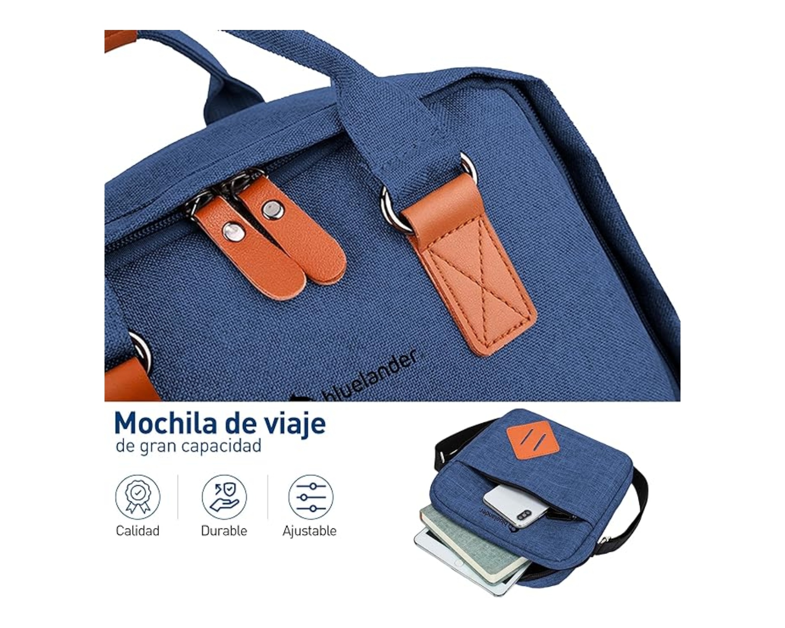 Foto 4 | Mochila Antirrobo Para Laptop Bluelander Mochila 3 En 1 Color Azul Carga Usb Para Power Bank Bolsillos Ocultos Imperme