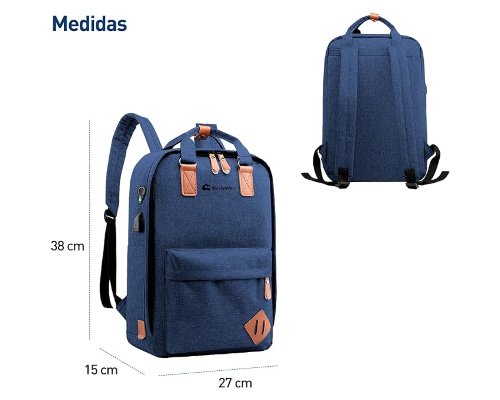 Foto 6 pulgar | Mochila Antirrobo Para Laptop Bluelander Mochila 3 En 1 Color Azul Carga Usb Para Power Bank Bolsillos Ocultos Imperme