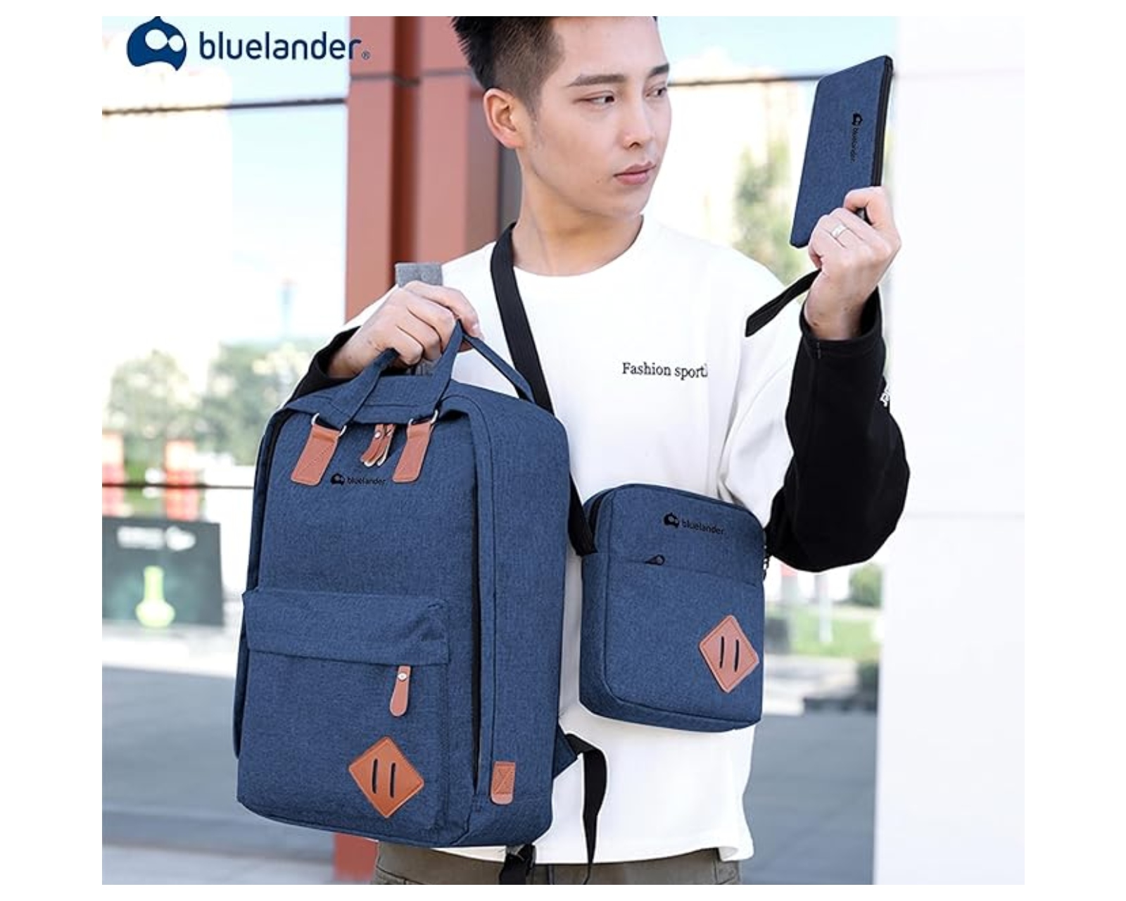 Foto 7 | Mochila Antirrobo Para Laptop Bluelander Mochila 3 En 1 Color Azul Carga Usb Para Power Bank Bolsillos Ocultos Imperme