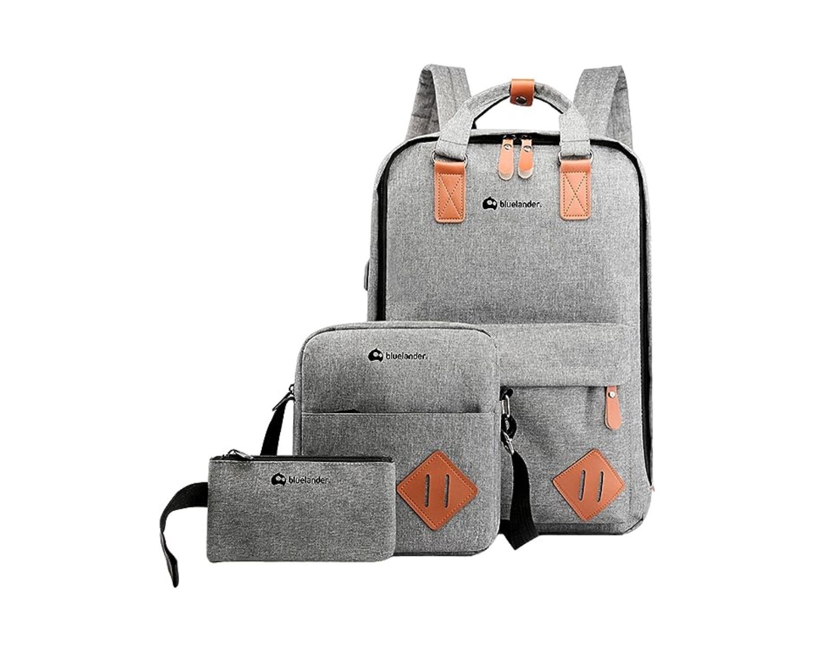 Foto 2 pulgar | Mochila Escolar para Laptop Bluelander 3 en 1 color Gris Carga USB para Power Bank Impermeable + Mochila Cruzada + La