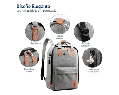 Foto 3 | Mochila Escolar para Laptop Bluelander 3 en 1 color Gris Carga USB para Power Bank Impermeable + Mochila Cruzada + La