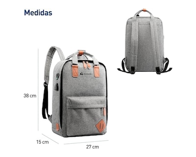 Foto 5 | Mochila Escolar para Laptop Bluelander 3 en 1 color Gris Carga USB para Power Bank Impermeable + Mochila Cruzada + La