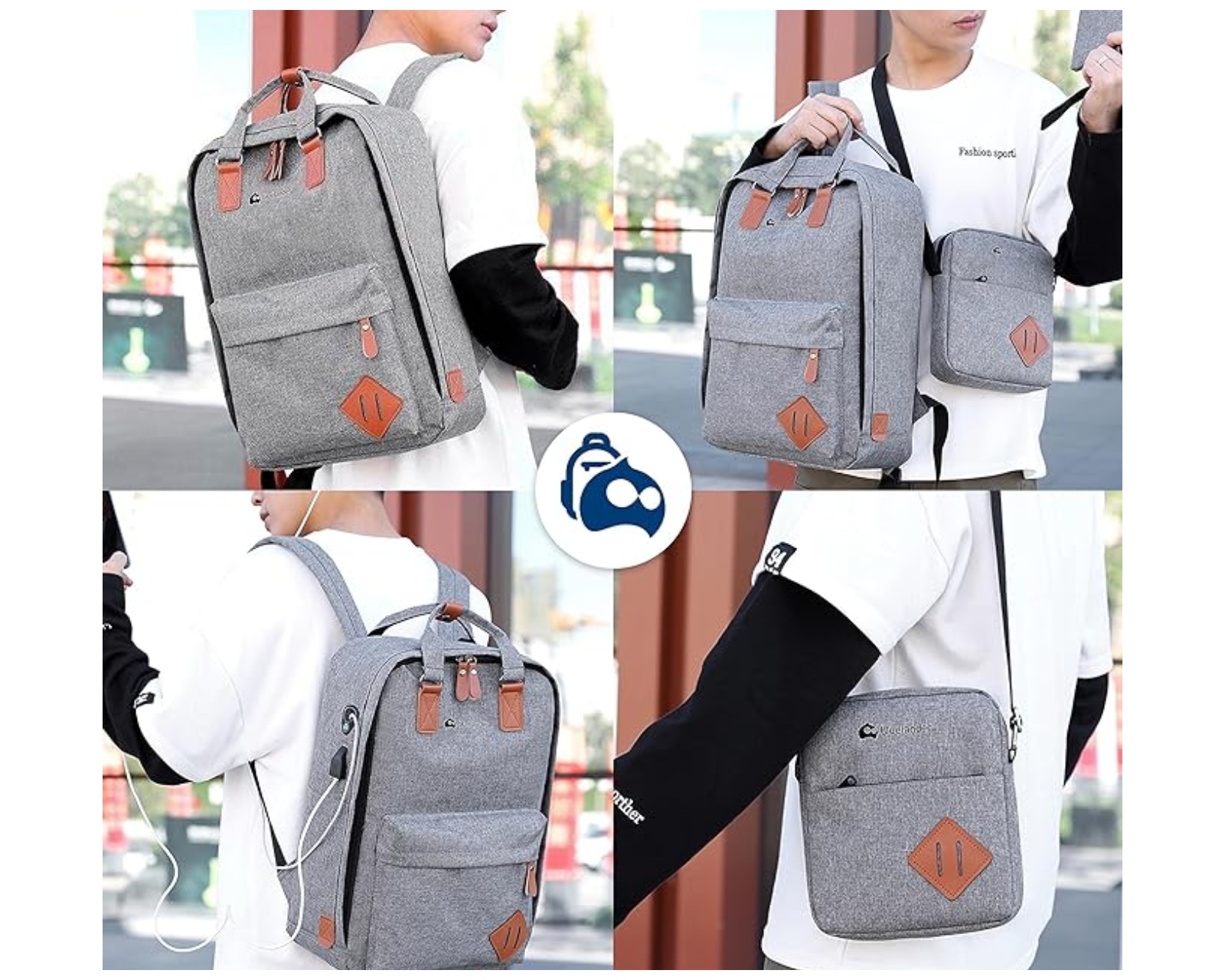 Foto 7 pulgar | Mochila Escolar para Laptop Bluelander 3 en 1 color Gris Carga USB para Power Bank Impermeable + Mochila Cruzada + La