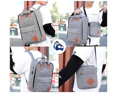 Foto 6 | Mochila Escolar para Laptop Bluelander 3 en 1 color Gris Carga USB para Power Bank Impermeable + Mochila Cruzada + La