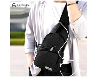 Foto 7 | Mochila Cruzada Antirrobo Impermeable, Bluelander, Negro, Bolso De Pecho Para Hombre, Bolso Bandolera Con Puerto De