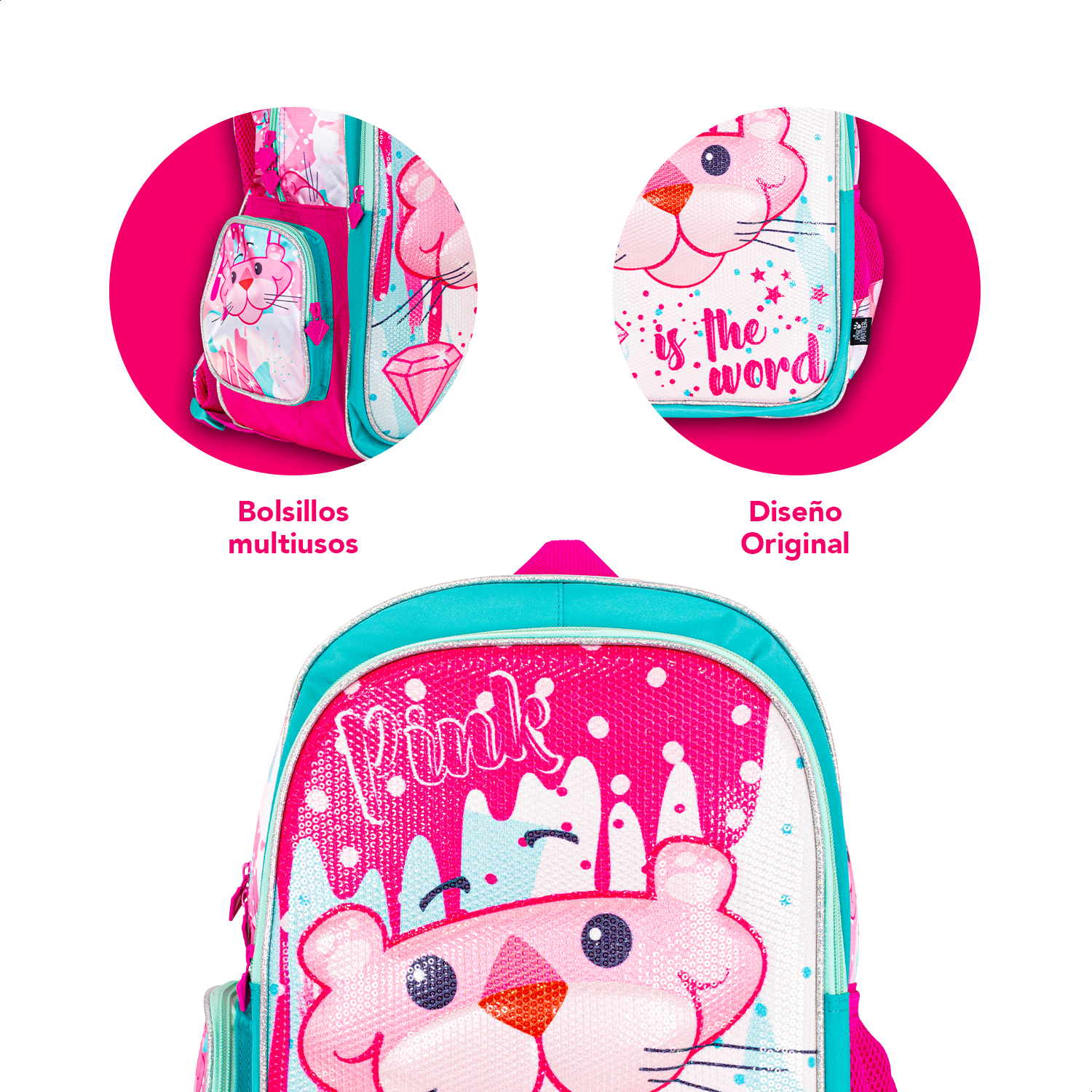 Foto 5 pulgar | Mochila Escolar Pantera Rosa Pink Is The Word