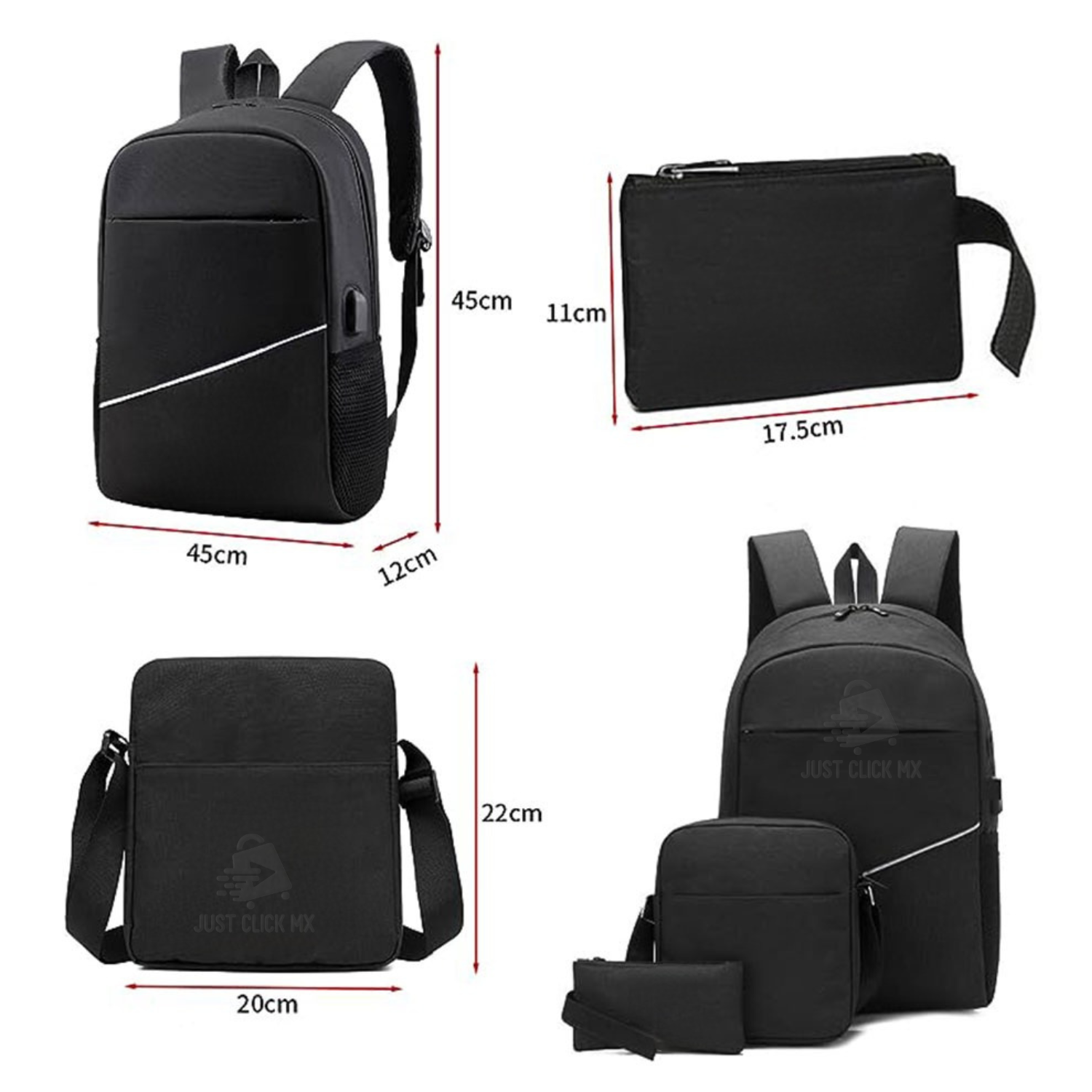 Foto 5 pulgar | Set 3 Mochilas Escolares Con Puerto Usb