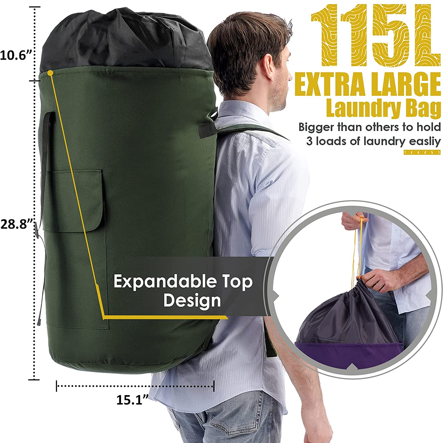 Foto 4 pulgar | Venta Internacional - Bolsa Duradera Con Correas 115 l Verde Militar