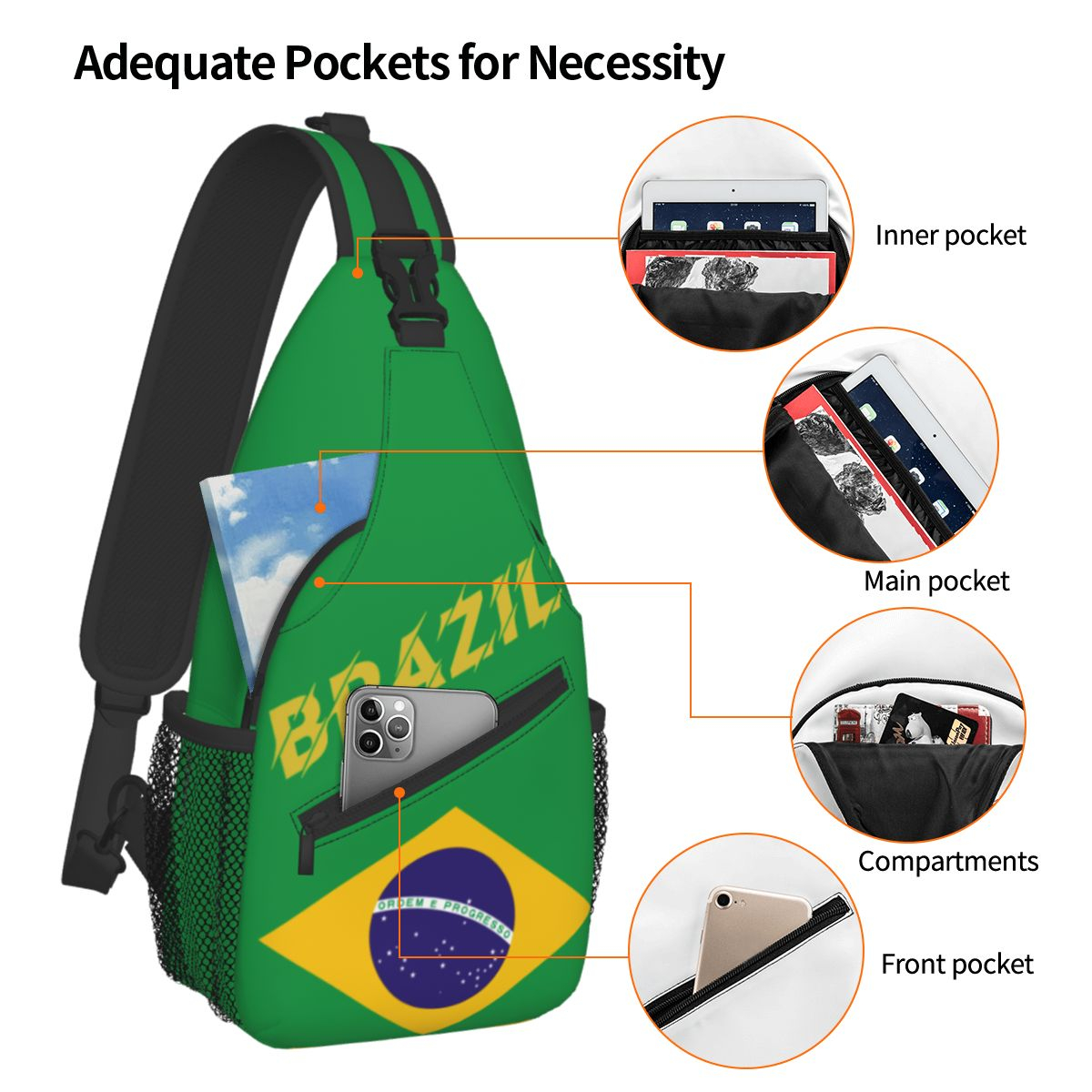 Foto 5 pulgar | Venta Internacional - Mochila Cruzada con Bandera de Brasil Verde