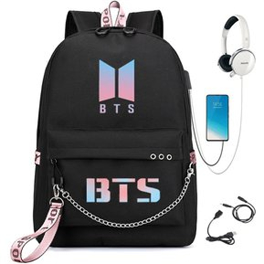 Venta Internacional - Mochila de BTS Escolar color Negro