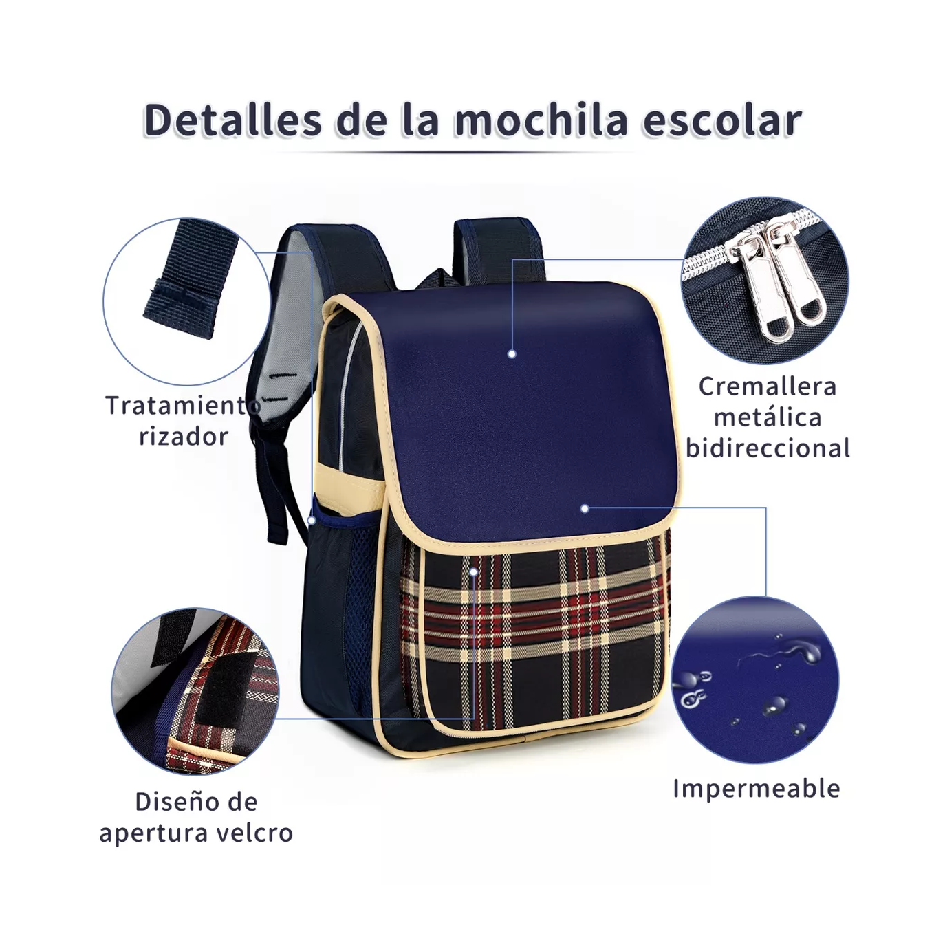 Foto 4 pulgar | Mochila Bolsa Escolar Impermeable Primaria Azul Marino