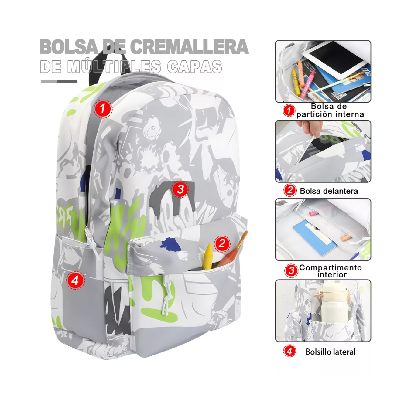 Foto 4 pulgar | Mochila Impermeable Escolar Lab.G Blanca