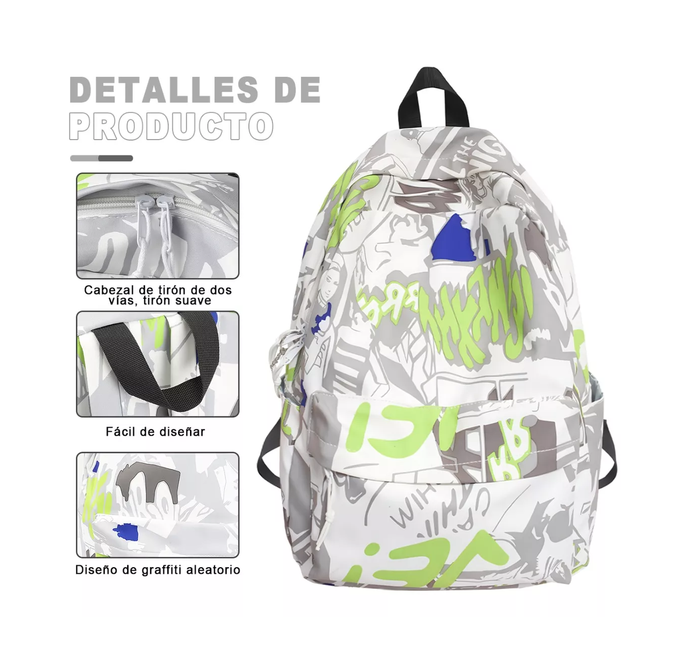 Foto 2 | Mochila Impermeable Escolar Blanco Grafiti Gris