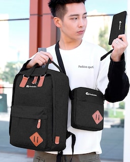 Foto 4 | Set De 3 Piezas Mochila Para Laptop Cruzada Y Lapicera Con Puerto Usb Negra Bluelander