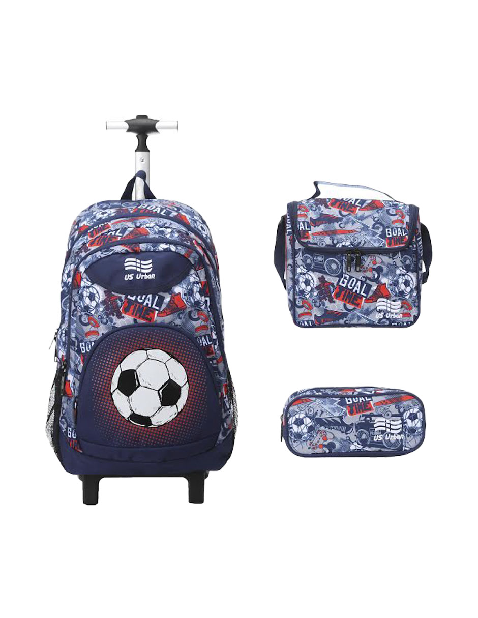 Set 3 Mochila Escolar Carrito Con Lonchera Y Lapicera Niñ0